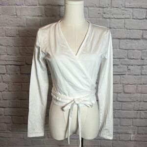 White Wrap Long Sleeve Top Women's XL Tie Waist Dancecore Chic Minimal